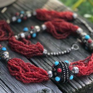 Vintage Red Coral Beaded Necklace